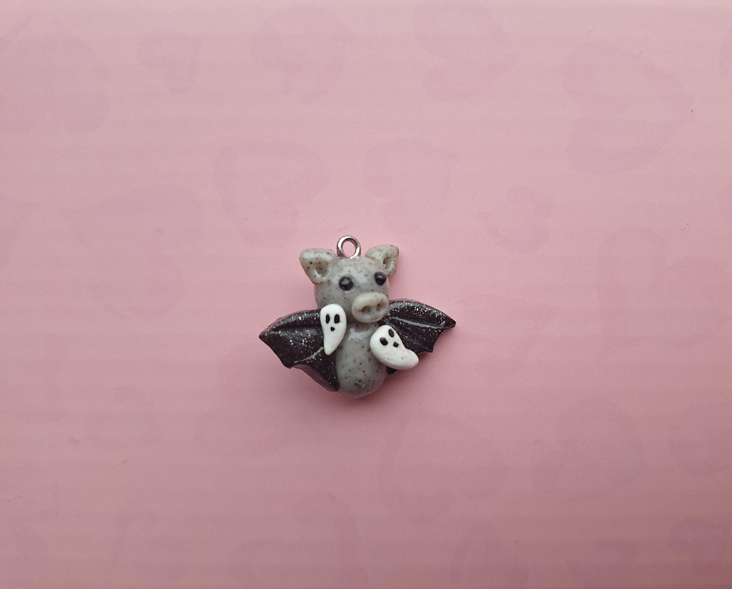 Kawaii ghost bat charm / polymer clay halloween charms / clay charm jewelry / bat charm stitch marker progress keeper