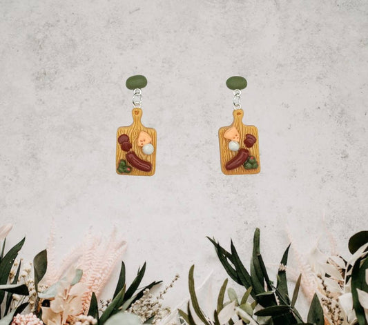 Kawaii food earrings / clay cheese sausage olive earrings / clay food jewelry / charcuterie board earrings / charcuterie board jewelry charm