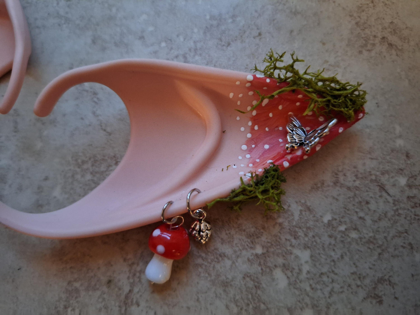 red orange toadstool rubber fairy pixie elf ears / halloween costume accessory cosplay elf ears / painted elf ears with earrings