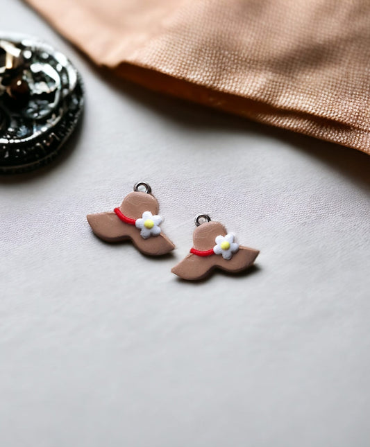 Kawaii floral sun hat charms / polymer clay flower charms / flowers spring summer charms / clay gardening jewelry stitch marker