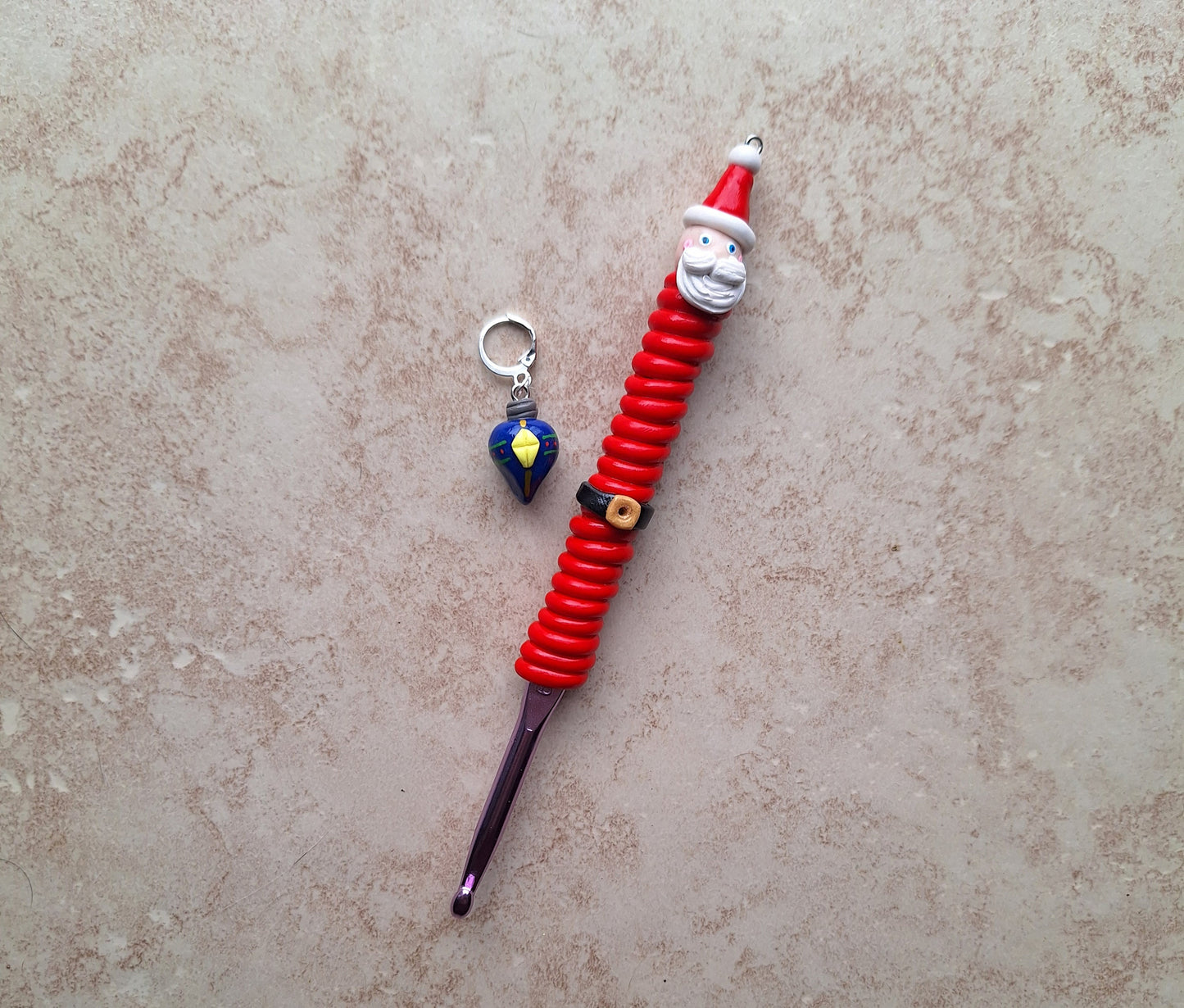 Polymer swirl Santa Claus Christmas holiday crochet hook
