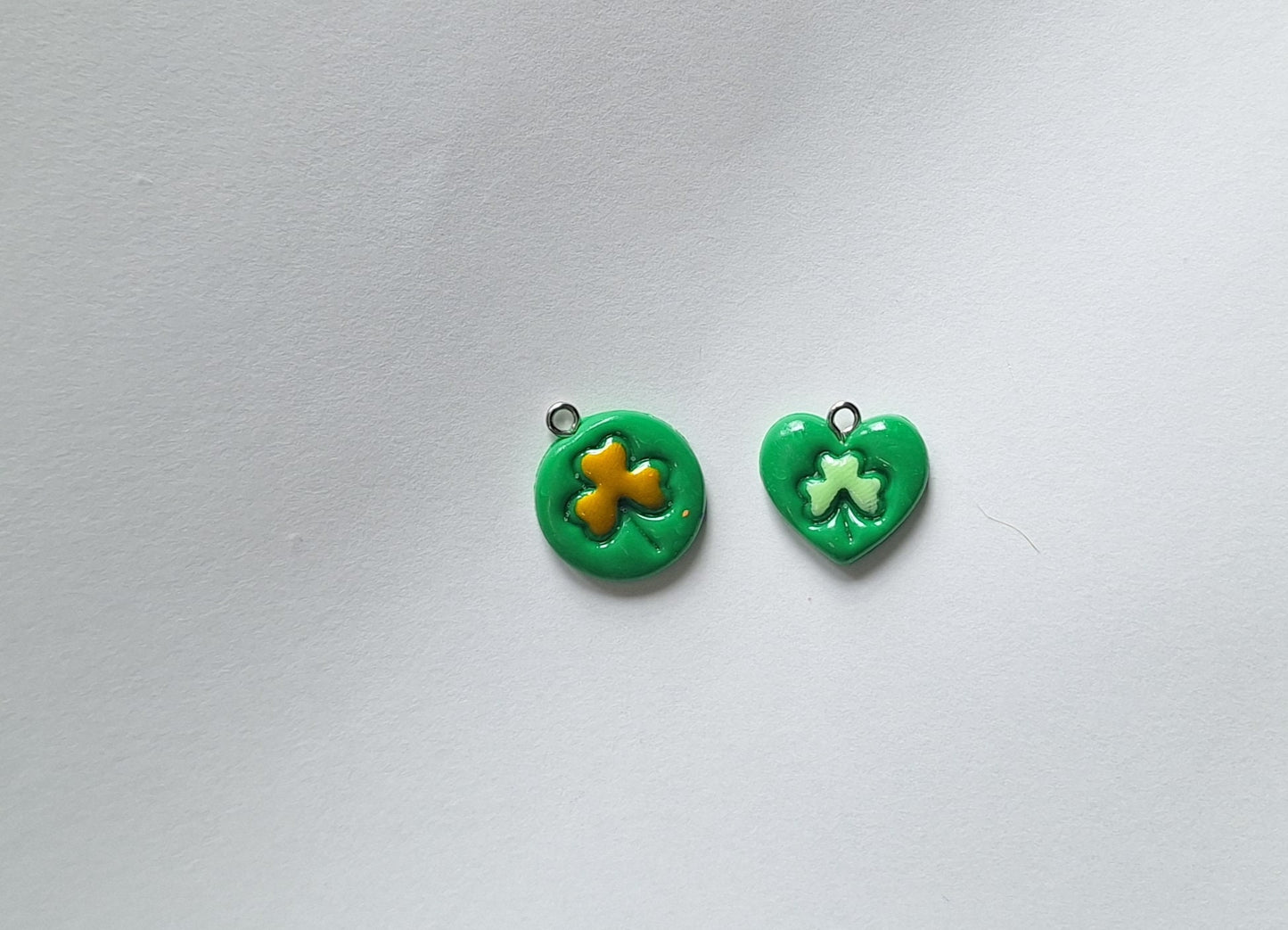 Kawaii coin clover charms / polymer clay St Patrick's day charm heart lucky charm jewelry / St Patrick's day clover charm stitch marker