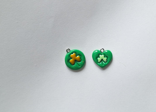 Kawaii coin clover charms / polymer clay St Patrick's day charm heart lucky charm jewelry / St Patrick's day clover charm stitch marker