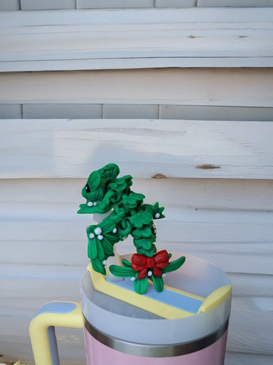 3D articulated mistletoe dragon straw cap / 3d printed dragon animals / winter holiday mistletoe dragon straw topper cover Fidget figurines