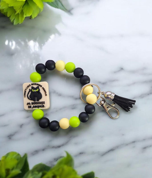 Silicone beaded wristlet keychain don't do mornings  / cat mom silicone beaded wristlet keychain / bag accessories key chain gift