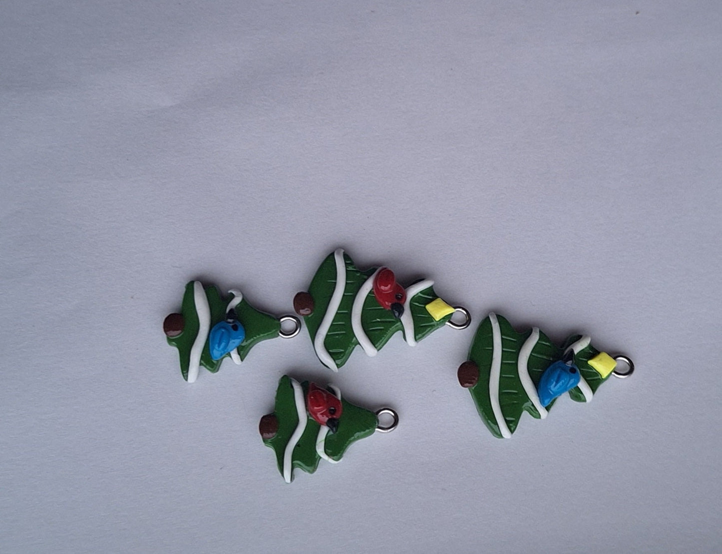 Kawaii Christmas tree charms / polymer clay tree charms / kawaii holiday jewelry / holiday pine tree cardinal blue jay charms stitch marker