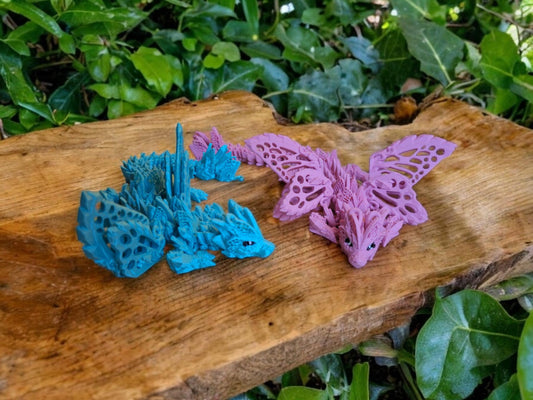 3D articulated fae wolf dragon / 3d printed dragon animals / pink teal faerie dragon knick knack Fidget figurines butterfly