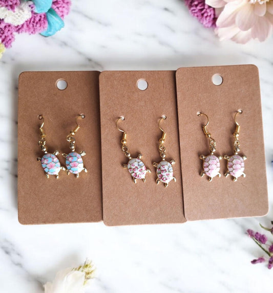 Kawaii cute goldtone turtle earrings / gold tone floral turtle earrings / nautical earrings jewelry / rose sakura turtle earrings