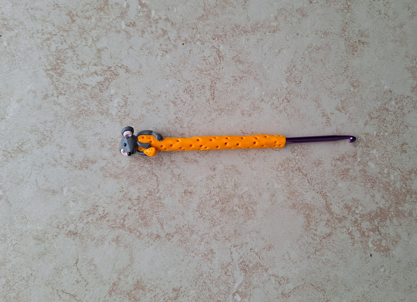 Polymer clay cute mouse in cheese crochet hook