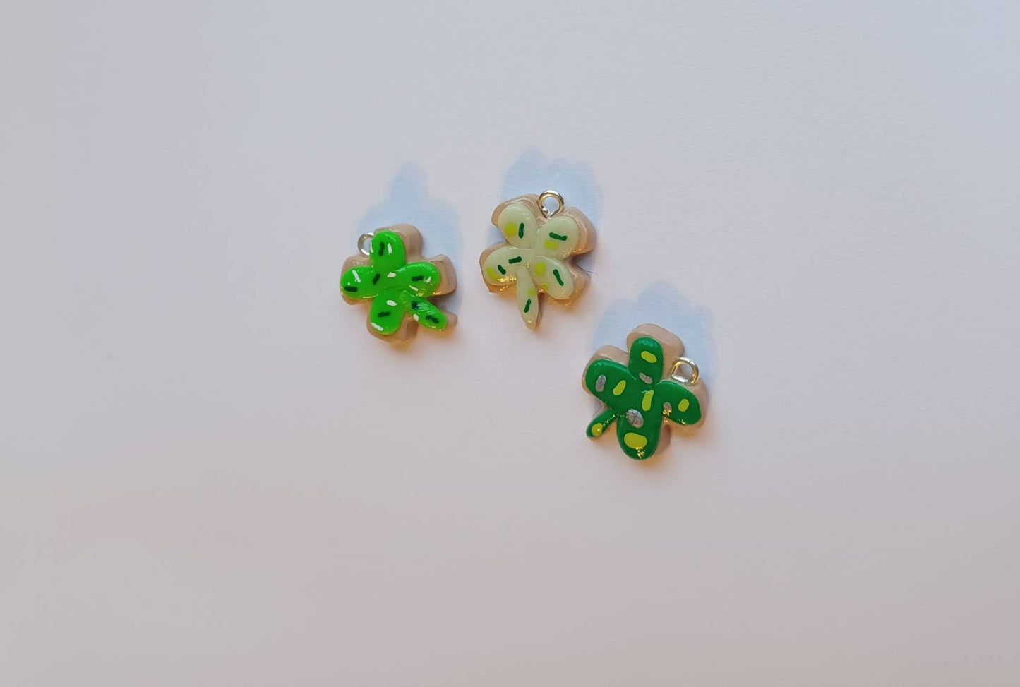 Kawaii st Patrick's day sugar cookie clover charms / polymer clay cookie charms / kawaii food charms / kawaii food jewelry / irish charms