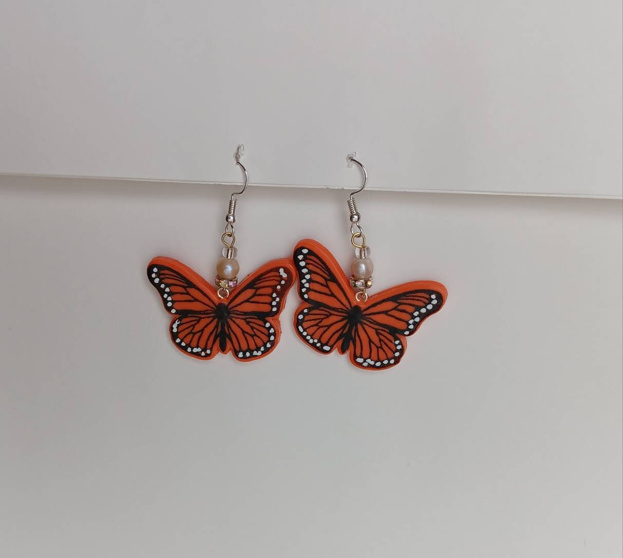 Kawaii butterfly earrings / polymer clay orange monarch butterfly dangle earrings / clay butterfly wing jewelry / butterfly wing earrings