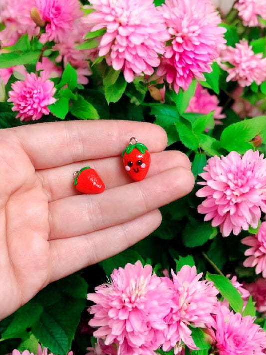 Polymer clay strawberry charms / cute kawaii clay strawberry food charms jewelry stitch marker progress keeper notions