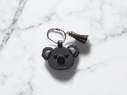 Polymer clay koala bear faux leather look stitch style keychain / cute clay koala bag accessories key chain