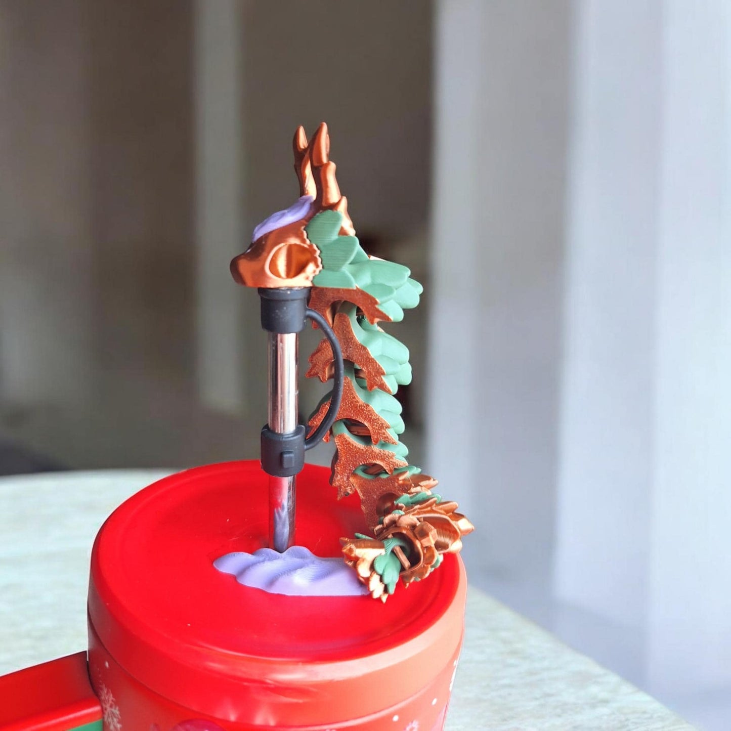 3D articulated faux marble stone forest wish spirit dragon straw cap / 3d printed dragon animal / dragon straw topper cover Fidget figurines