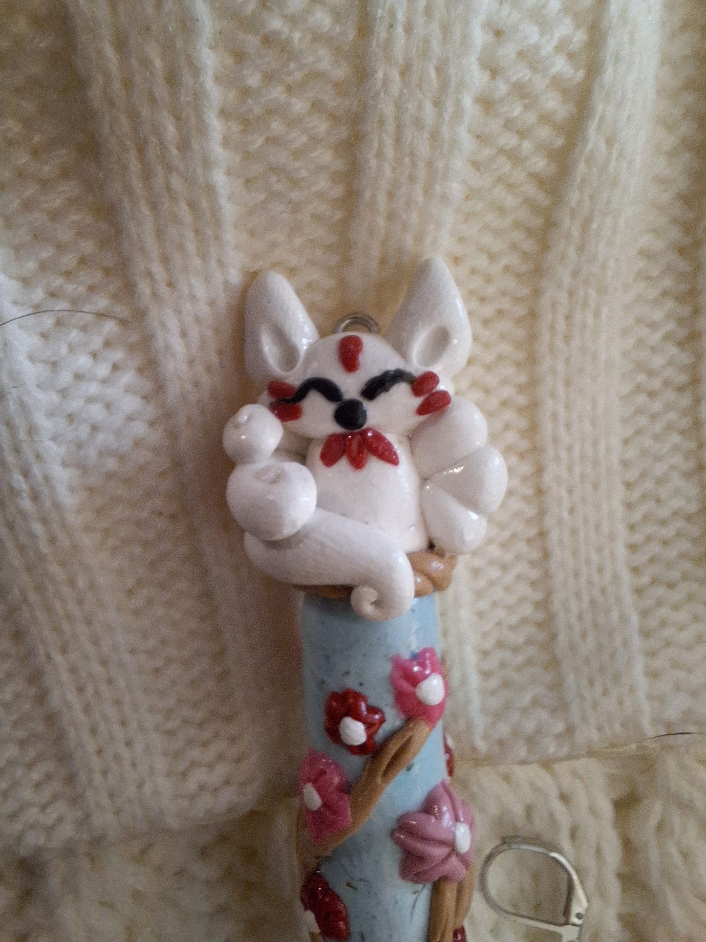 Polymer clay cute sakura cherry blossom kitsune fox crochet hook