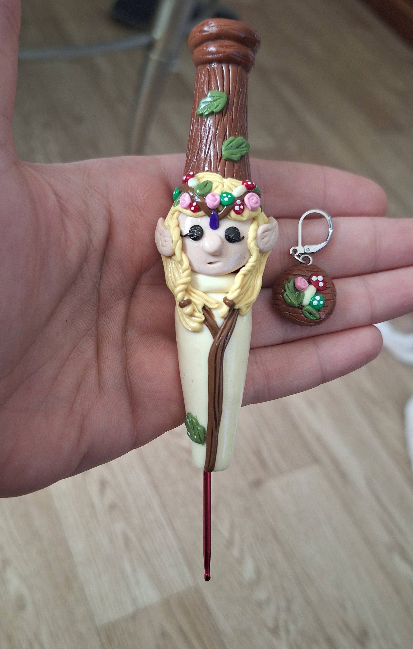 Polymer clay cute floral forest elf elven crochet hook