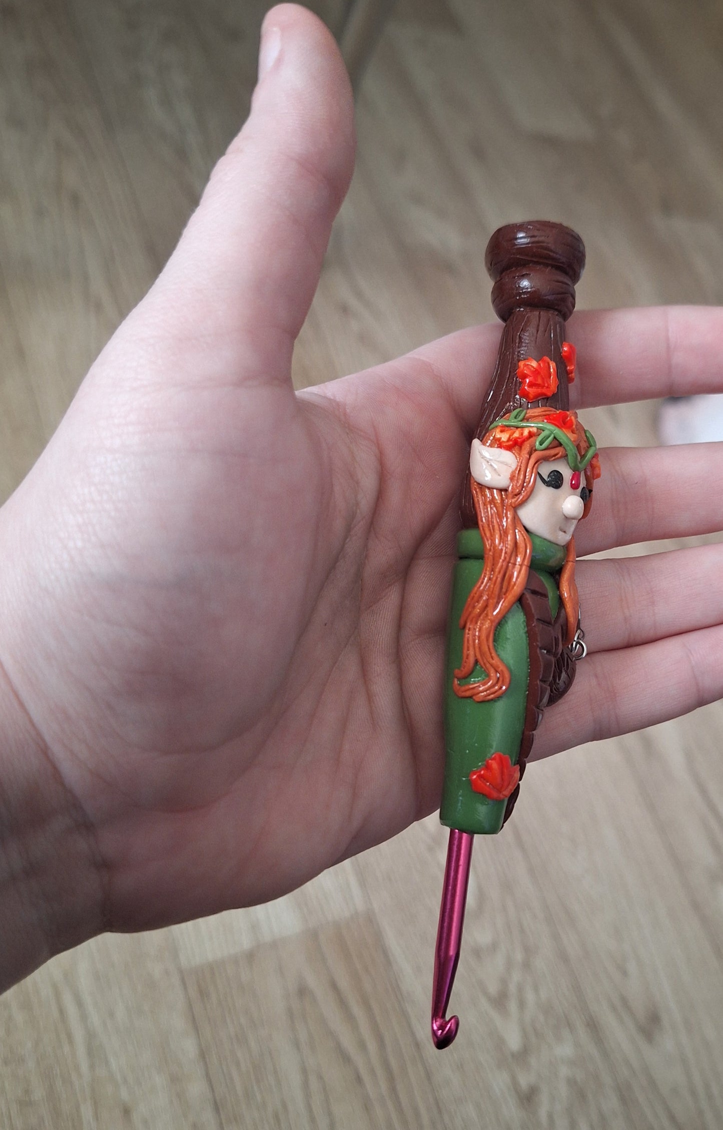 Polymer clay cute autumn forest elf elven crochet hook