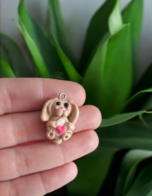 Handmade polymer clay floppy ear bunny charm stitchmarker / clay rabbit jewelry charm