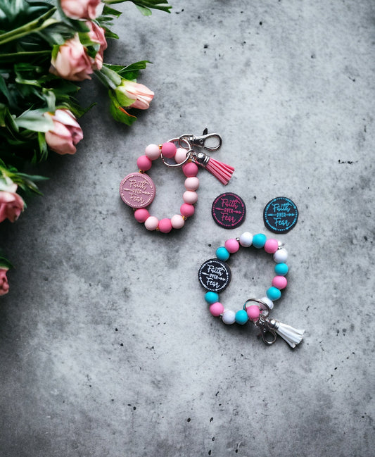 Silicone beaded wristlet keychain / faith over fear silicone beaded wristlet keychain / religious faith bag accessories key chain gift