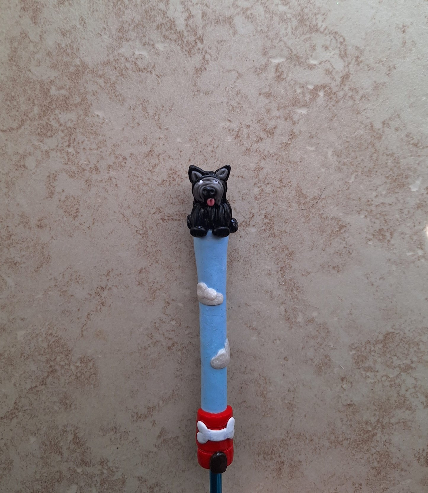 Polymer clay dog clouds red dog house crochet hook