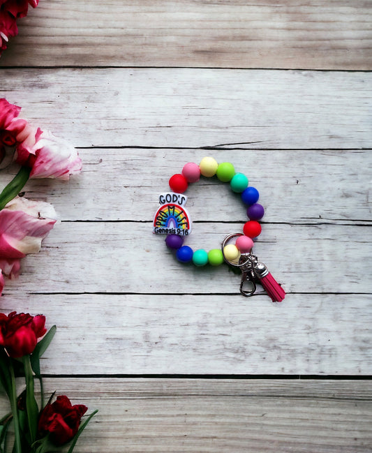 Silicone beaded wristlet keychain / God's promise rainbow silicone beaded wristlet keychain / religious faith bag accessories key chain gift