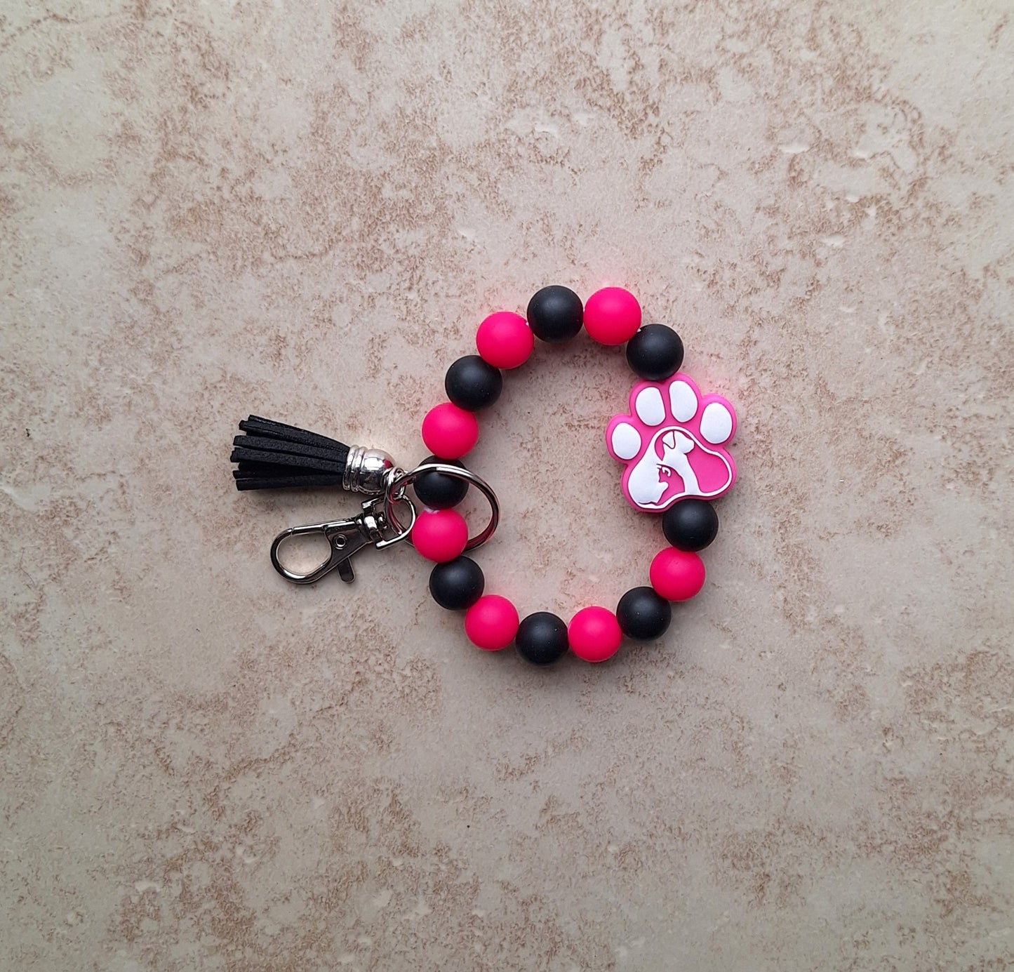 Silicone beaded wristlet keychain / dog mom silicone beaded wristlet pawprint keychain / animal silhouette bag accessories key chain gift