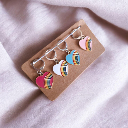 kawaii set of 5 colorful checkered heart stitch marker / set of 5 heart progress keeper knitting crochet charm / retro check stitchmarker