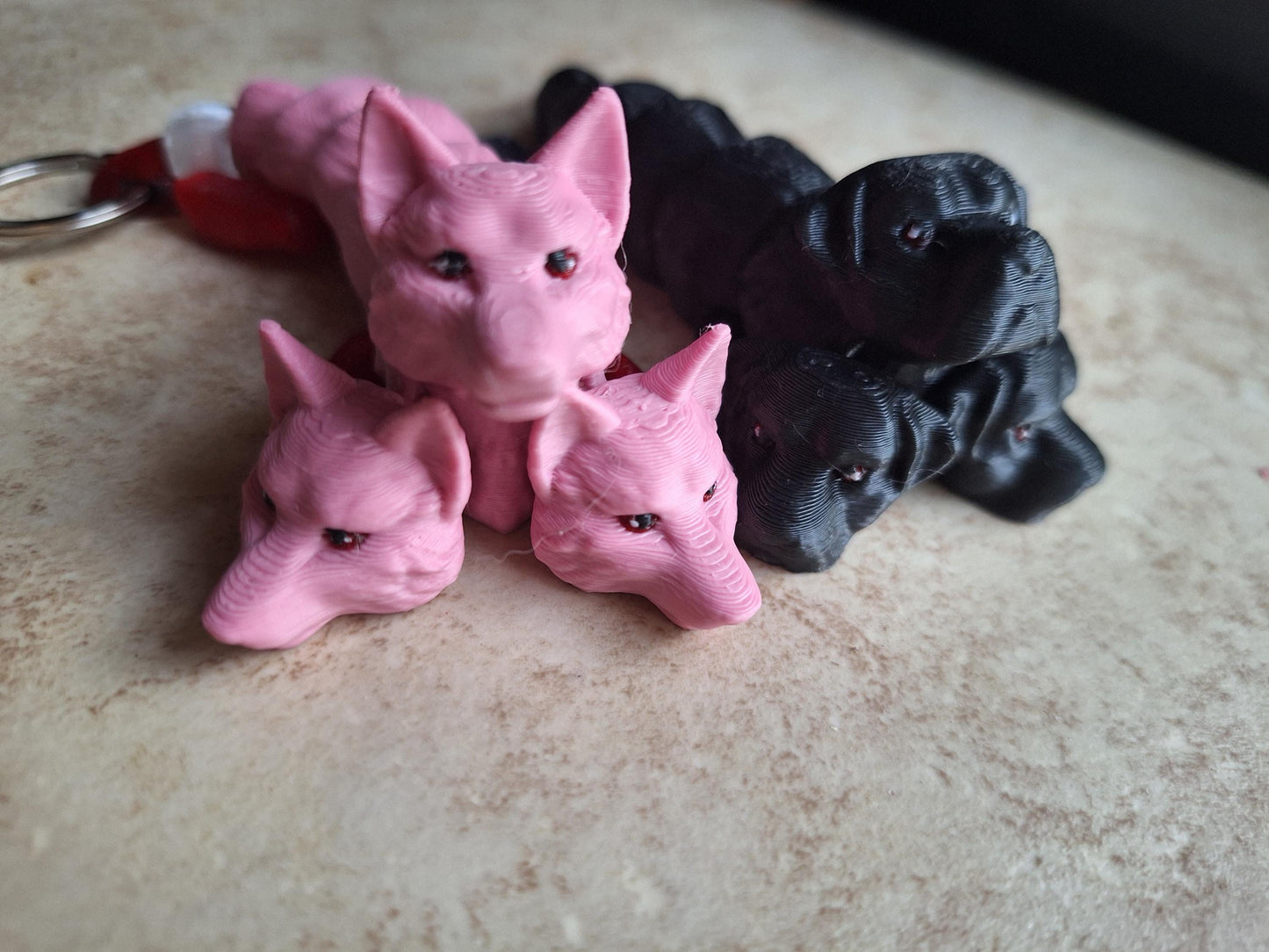 3D articulated pink black baby cerberus dog / 3d printed Cerberus / 3d printed animals figurine knick knack Fidget keychain