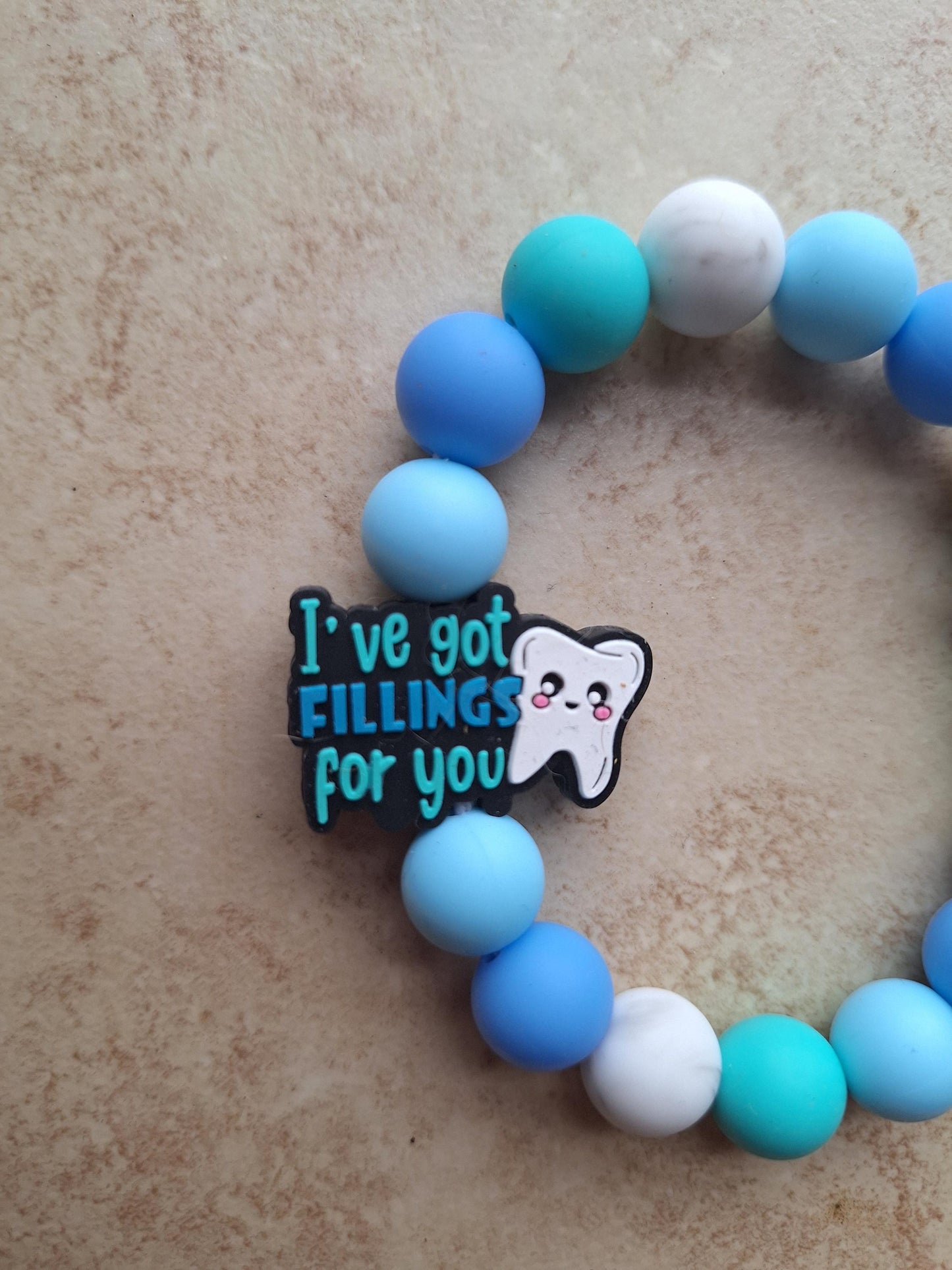 Silicone beaded wristlet dentist dental assistant silicone beaded wristlet keychain / fillings for you bag accessories key chain gift