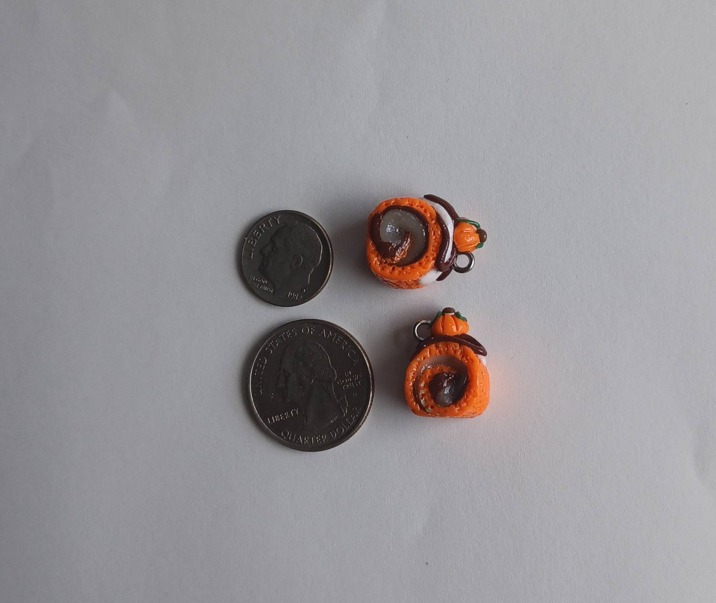 Kawaii pumpkin roll cake charms / polymer clay halloween charms / kawaii clay charms / kawaii clay jewelry / pumpkin cake roll charms