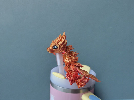 3D articulated phoenix dragon straw cap / 3d printed dragon animals / Phoenix bird dragon tadling straw topper cover Fidget figurines
