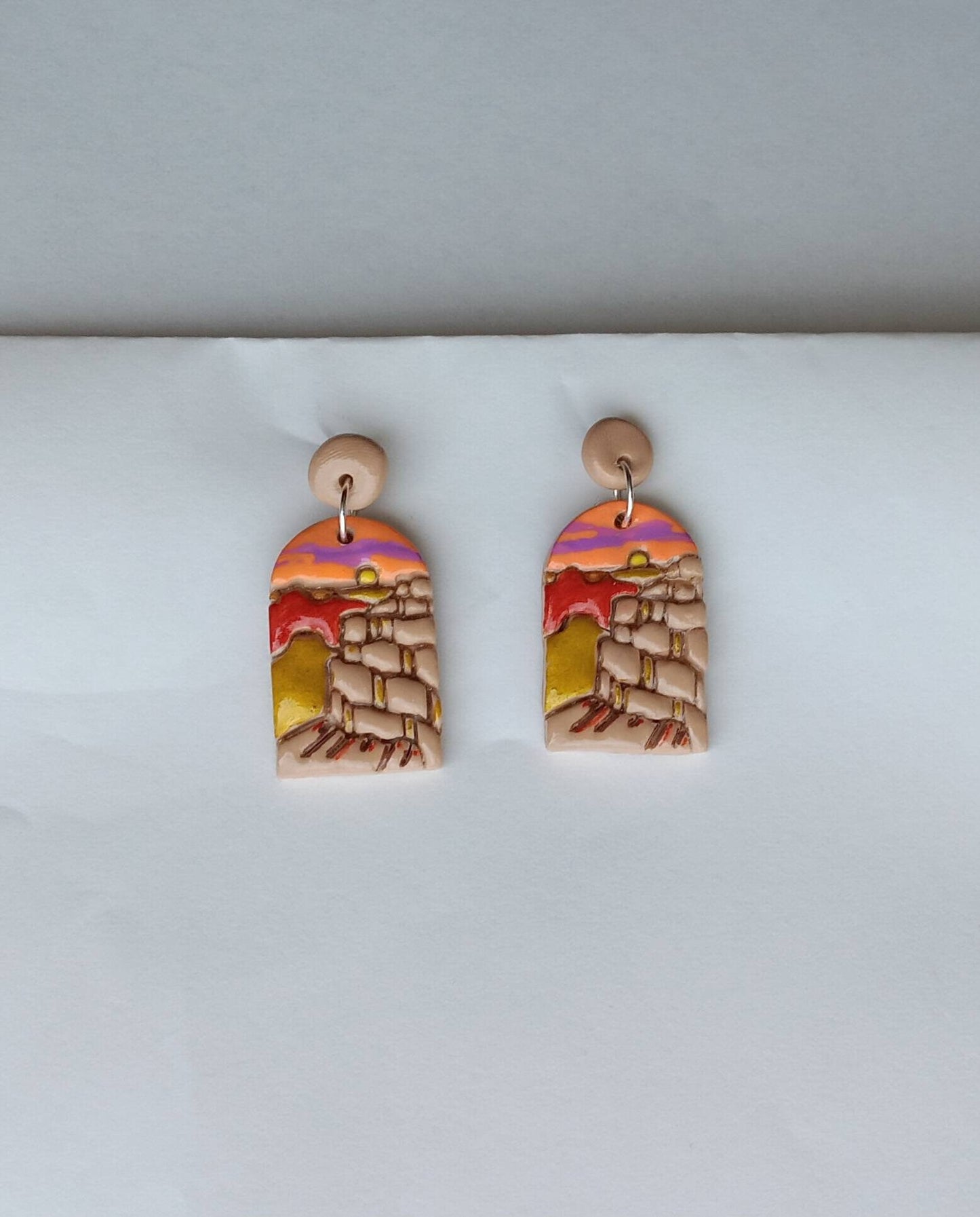 Kawaii landscape skyline earrings / polymer clay Grand Canyon dangle earrings / clay grand canyon jewelry / landscape trees earrings