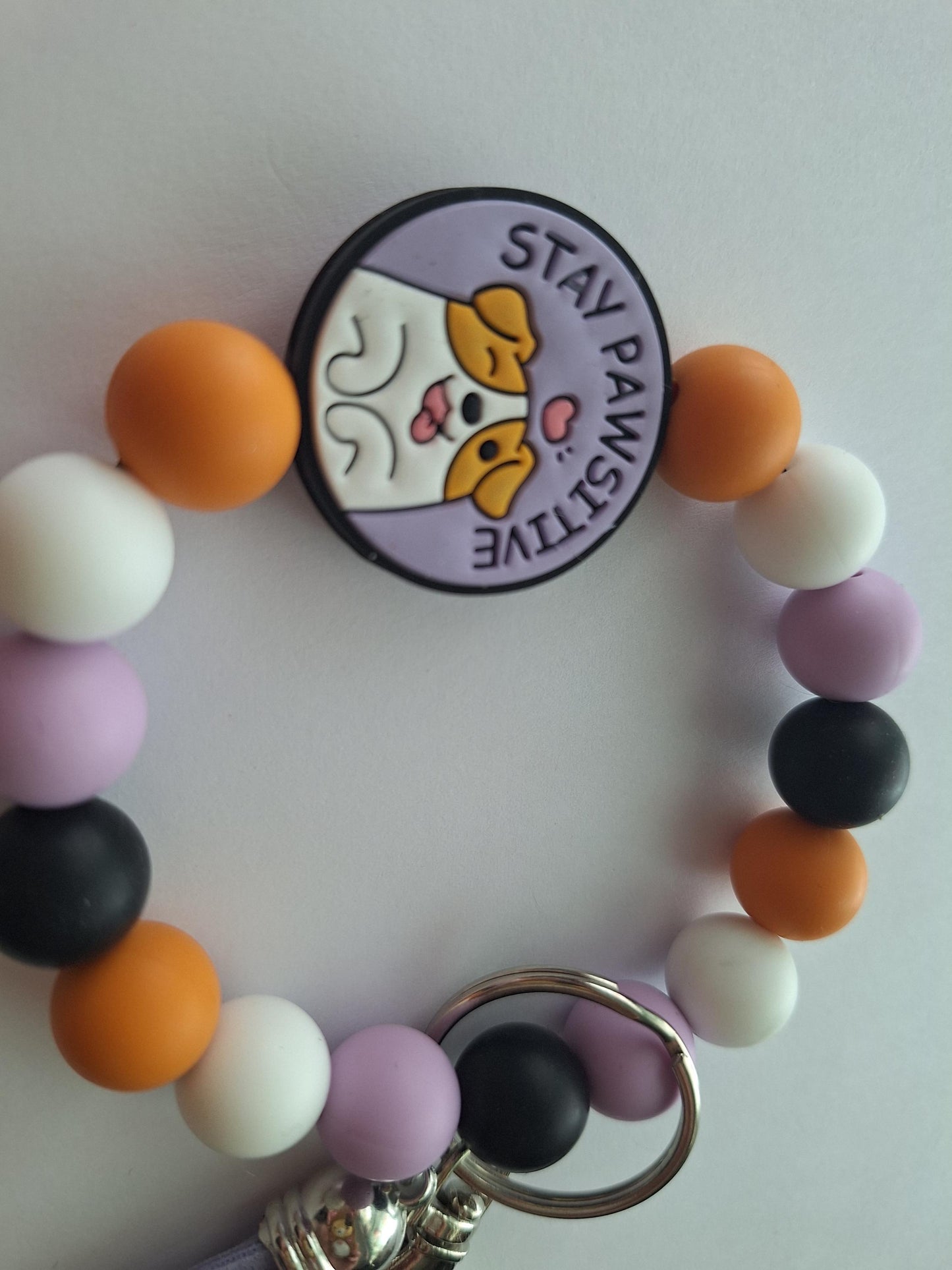 Silicone beaded wristlet keychain stay pawsitive  / dog mom silicone beaded wristlet keychain / stay positive bag accessories key chain gift