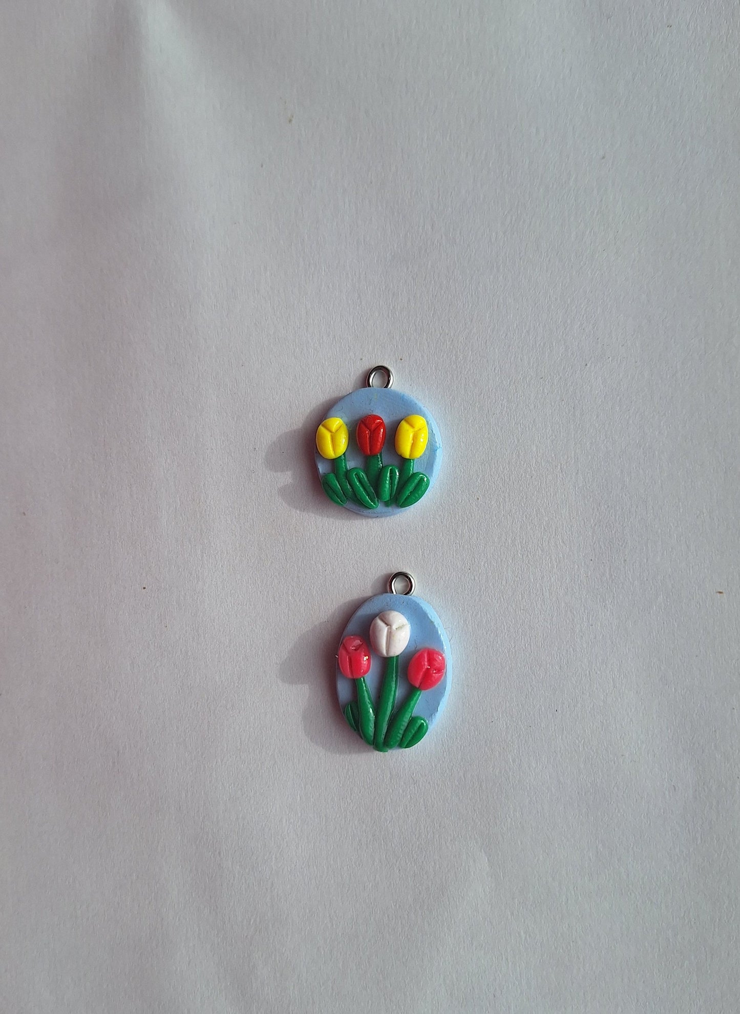 Kawaii red yellow pink white tulip charms / polymer clay flower charms / flowers spring summer charms / clay tulip jewelry stitch marker
