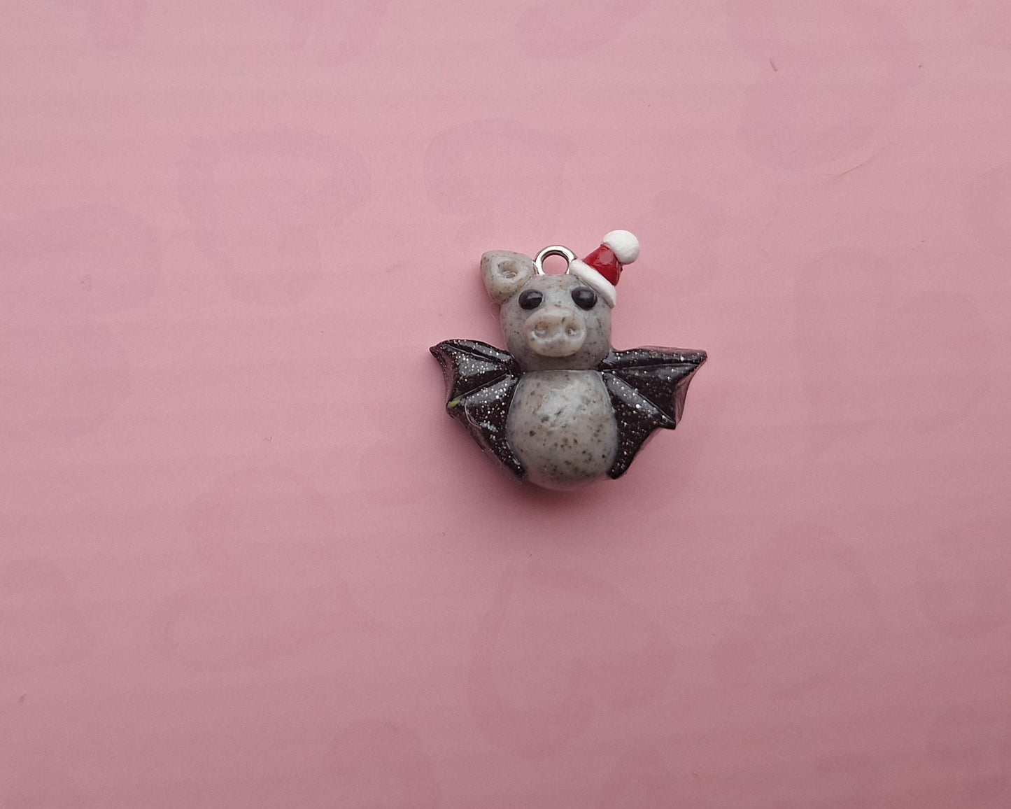 Kawaii clay santa bat charm / polymer clay holiday charms / clay charm jewelry / christmas bat charm stitch marker progress keeper