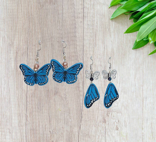 Kawaii butterfly earrings / polymer clay blue morpho monarch butterfly dangle earrings / clay butterfly jewelry / butterfly wing earrings