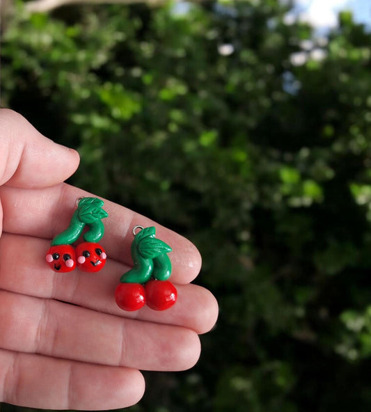 Kawaii cute cherry charms / polymer clay cherry charms / kawaii fruit food charms food jewelry stitchmarker progress keeper notions