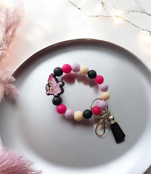 Silicone beaded wristlet keychain / winter christmas halloween beaded wristlet keychain / sorta scary sorta merry bag accessories key chain