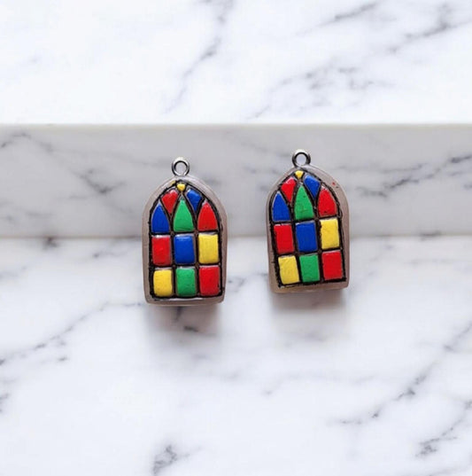 Clay faux stained glass window colorful charms / polymer clay Christmas charms /  Christian jewelry charms holiday charms stitch marker
