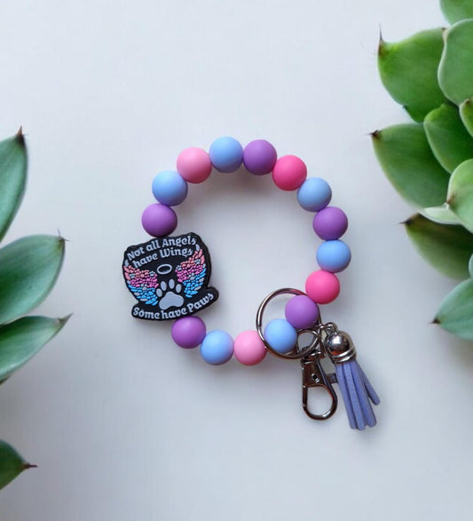 Silicone beaded wristlet keychain not all angels have wings / dog mom dad silicone beaded wristlet keychain / bag accessories key chain gift