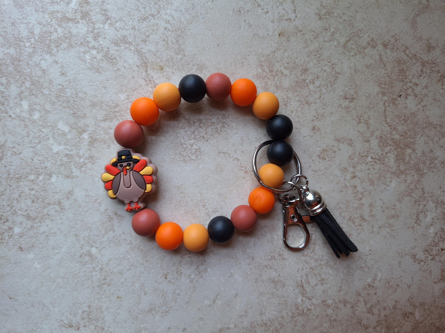 Silicone beaded wristlet keychain / fall Thanksgiving beaded wristlet turkey keychain / pumpkin bag accessories key chain gift