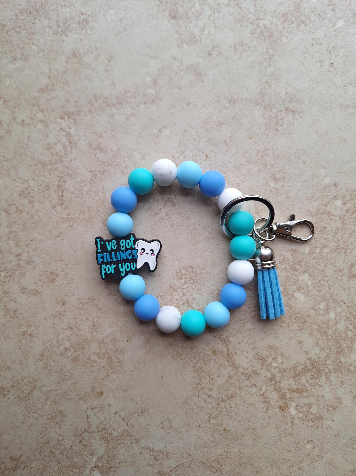 Silicone beaded wristlet dentist dental assistant silicone beaded wristlet keychain / fillings for you bag accessories key chain gift