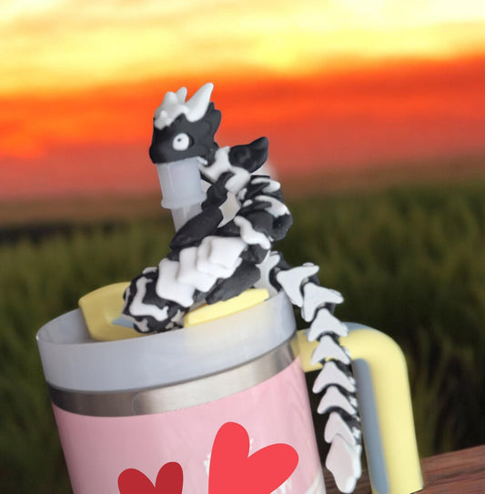3D articulated atria colorful dragon straw cap / 3d printed atria dragon animals / dragon straw topper cover Fidget figurines