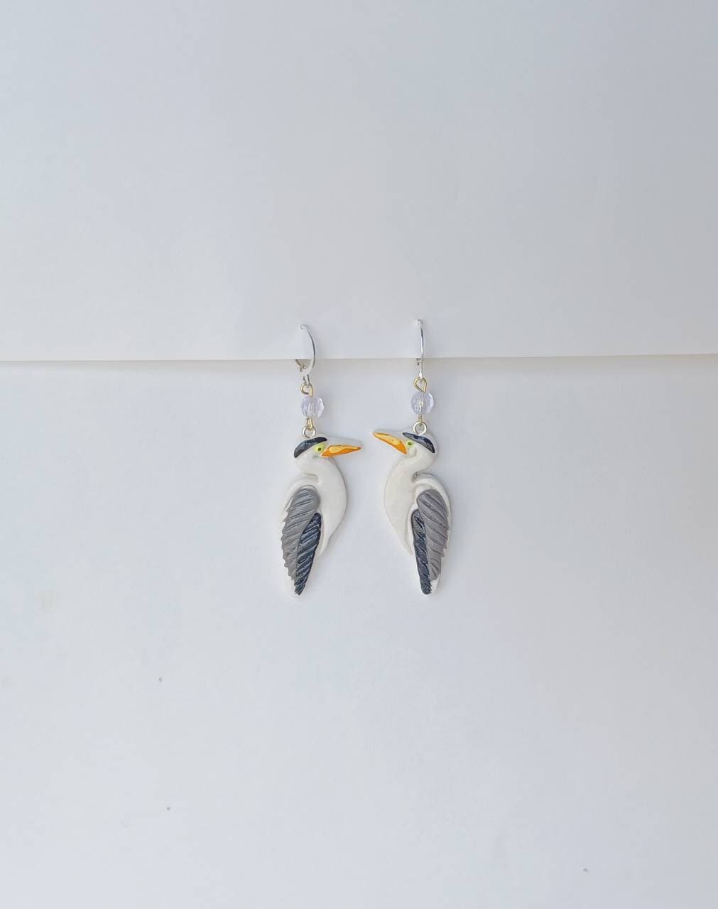 Kawaii blue heron earrings / polymer clay blue heron crane dangle earrings / kawaii bird jewelry / clay bird jewelry