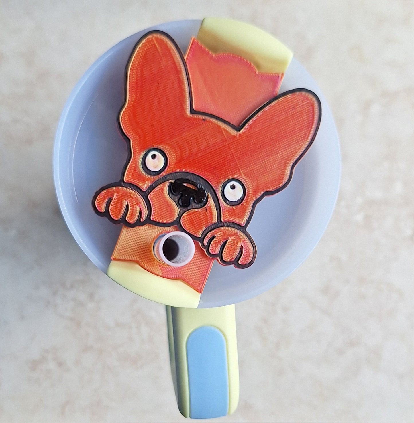 3D printed frenchie dog straw tumbler topper tumbler accessories / puppy dog tumbler topper straw tag / white dog tumbler accessories