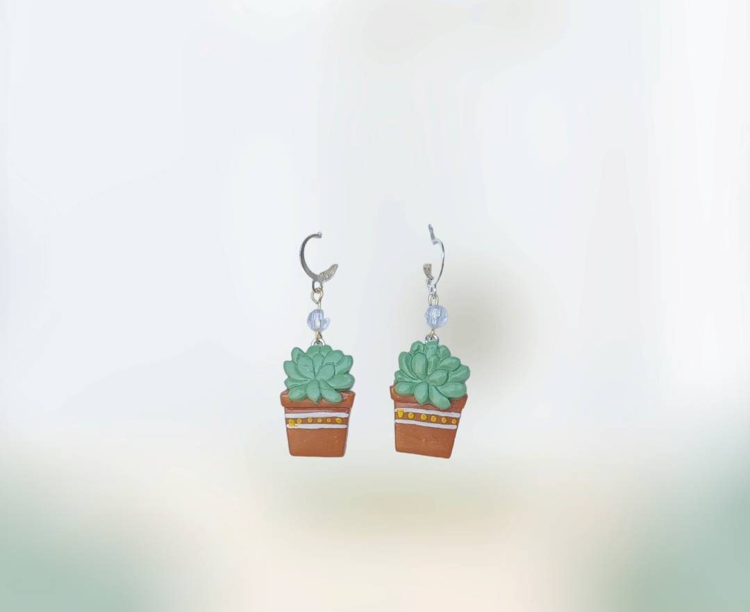 Kawaii succulent earrings / polymer clay succulent plant earrings / kawaii floral plant jewelry / clay succulent