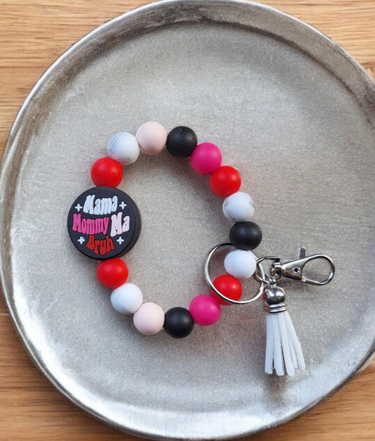 Silicone beaded wristlet keychain mom mommy ma bruh beaded wristlet keychain / mom bag accessories key chain