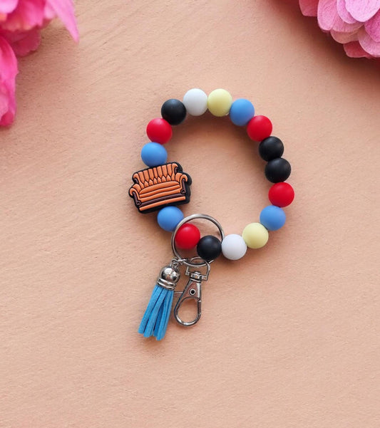 Silicone beaded wristlet keychain orange brown sofa couch beaded wristlet keychain / colorful bag accessories key chain