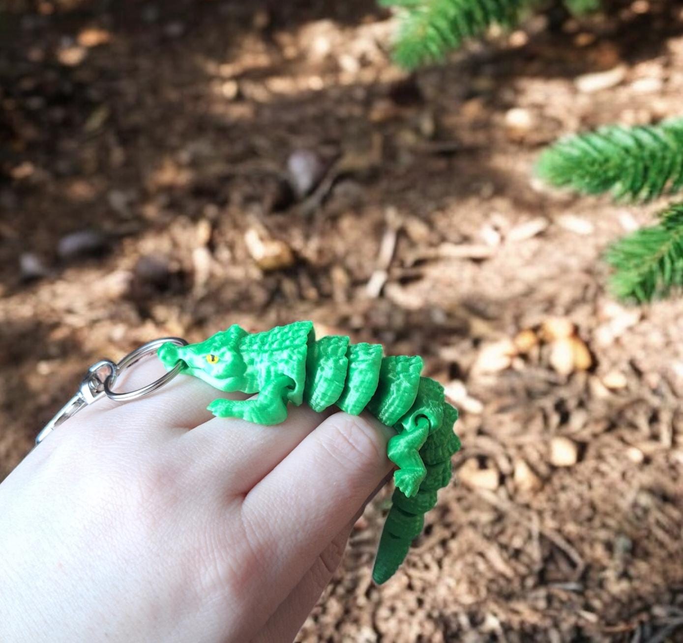 3D articulated green crocodile alligator keychain / 3d printed croc gator 3d printed animals figurine knick knack Fidget keychain