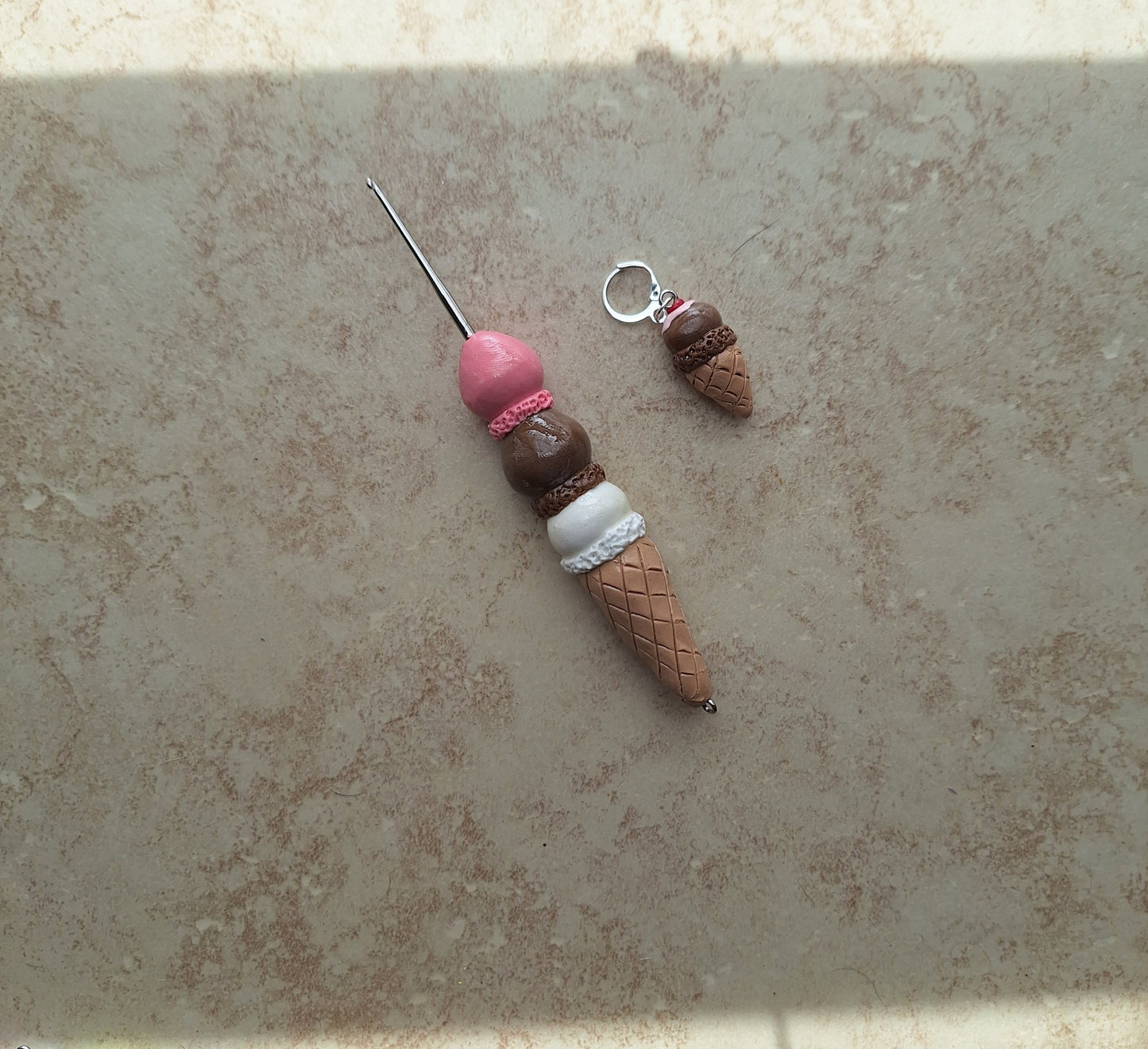 Polymer clay ice cream cone dessert food crochet hook